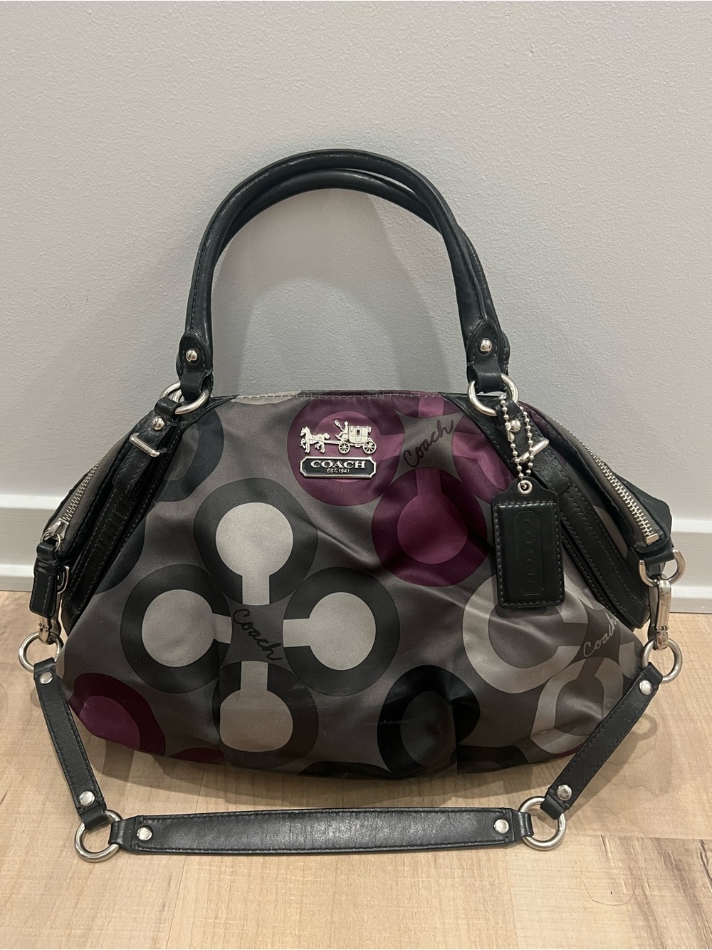 Coach Black, Gray & Purple Signature Dome Satchel